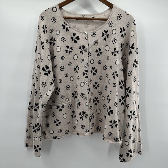 Gudrun Sjoden Sweater Womens XL Beige Button Printed Cardigan Minimalist - Picture 1 of 11